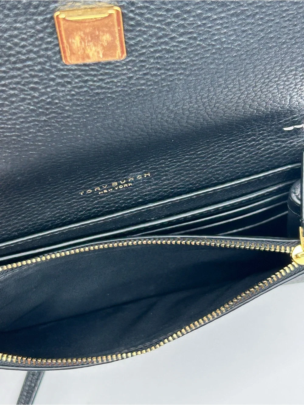 Tory Burch Black Thea Pebbled Leather Crossbody Wallet